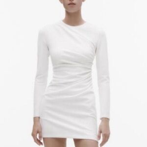 Zara White Long Sleeve Dress Rouched